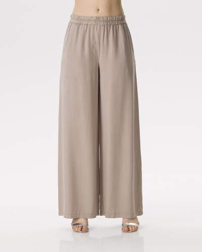Pantalone donna palazzo con tasca alla francese, elastico in vita
